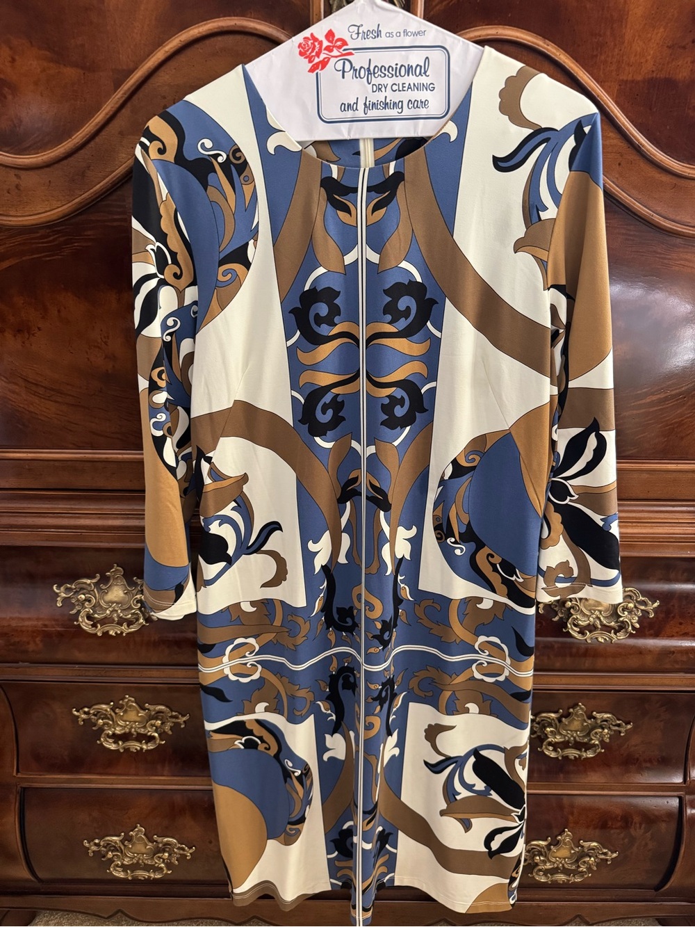 J. McLaughlin Blue & Brown Printed Women's Dress size Large